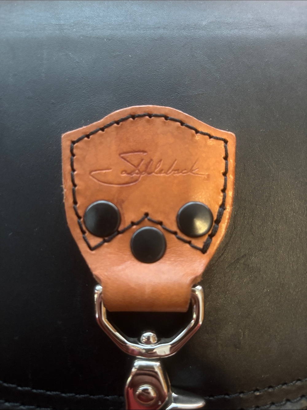 Saddleback, leather water, bag, black with brown handles and silver hardware - Picture 8 of 9